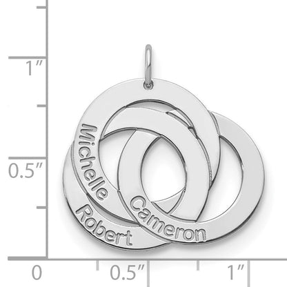 14K Weißgold 3 Interlocking Kreise mit Names Charm