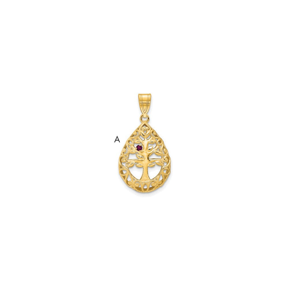 14K Gelbgold 14ky 1 Geburtsstein Baum Of Leben Tear Tropfen Anhänger