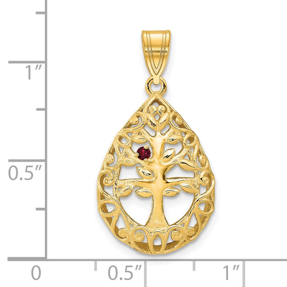 14K Gelbgold 14ky 1 Geburtsstein Baum Of Leben Tear Tropfen Anhänger