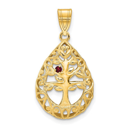14K Gelbgold 14ky 1 Geburtsstein Baum Of Leben Tear Tropfen Anhänger
