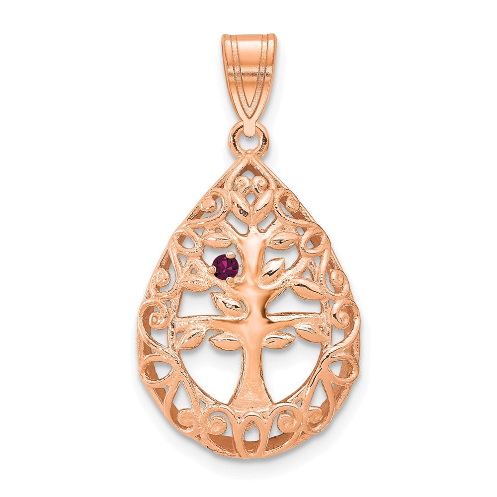 14K Roségold 1 Geburtsstein Baum Of Leben Tear Tropfen Anhänger