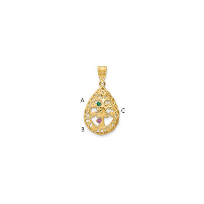 14K Gelbgold 14ky 3 Geburtsstein Baum Of Leben Tear Tropfen Anhänger