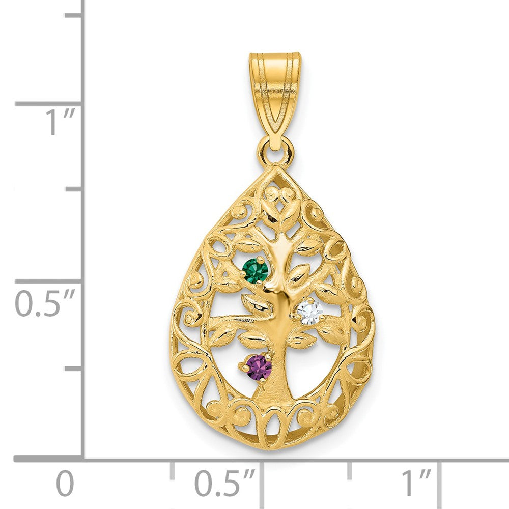 14K Gelbgold 14ky 3 Geburtsstein Baum Of Leben Tear Tropfen Anhänger