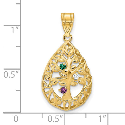 14K Gelbgold 14ky 3 Geburtsstein Baum Of Leben Tear Tropfen Anhänger