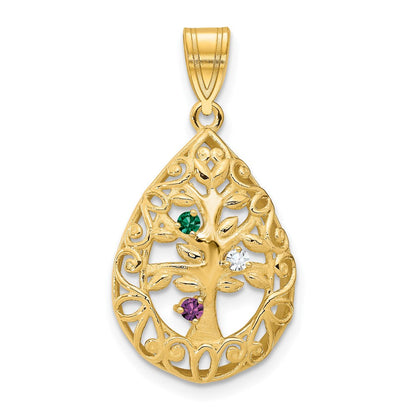 14K Gelbgold 14ky 3 Geburtsstein Baum Of Leben Tear Tropfen Anhänger