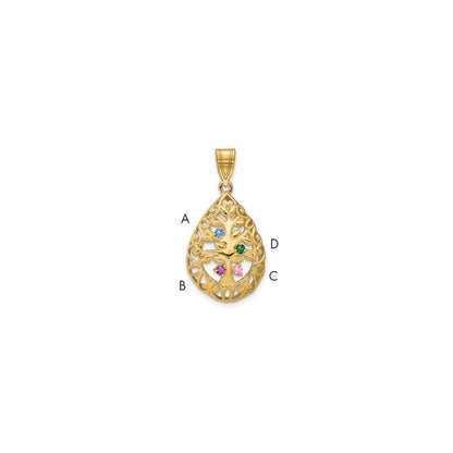 14K Gelbgold 14ky 4 Geburtsstein Baum Of Leben Tear Tropfen Anhänger