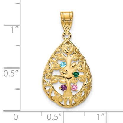 14K Gelbgold 14ky 4 Geburtsstein Baum Of Leben Tear Tropfen Anhänger