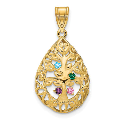14K Gelbgold 14ky 4 Geburtsstein Baum Of Leben Tear Tropfen Anhänger