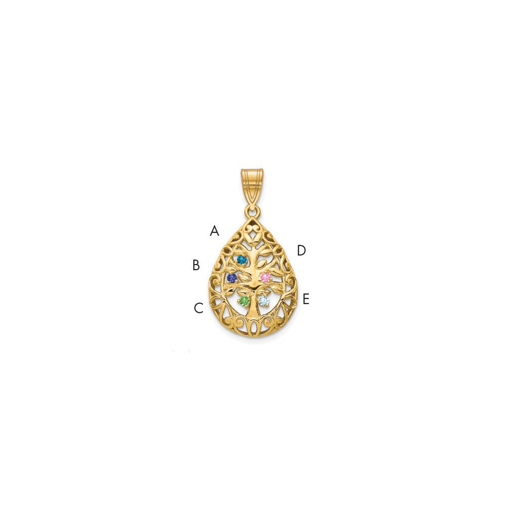 14K Gelbgold 14ky 5 Geburtsstein Baum Of Leben Tear Tropfen Anhänger