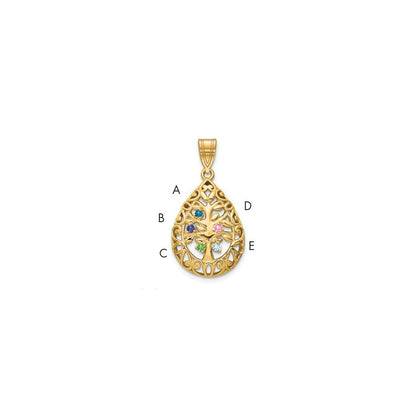 14K Gelbgold 14ky 5 Geburtsstein Baum Of Leben Tear Tropfen Anhänger