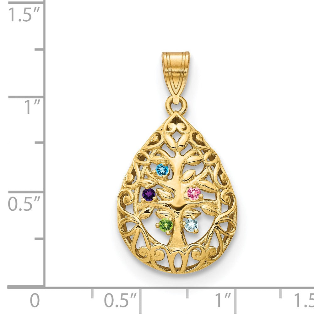14K Gelbgold 14ky 5 Geburtsstein Baum Of Leben Tear Tropfen Anhänger