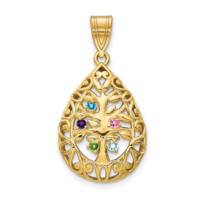 14K Gelbgold 14ky 5 Geburtsstein Baum Of Leben Tear Tropfen Anhänger