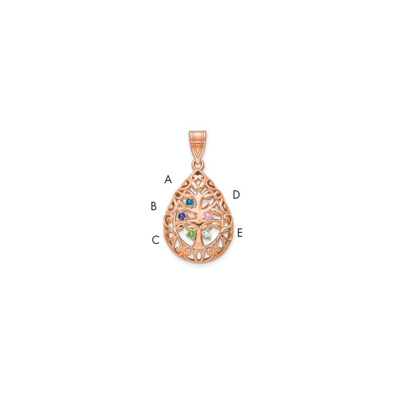 14K Roségold 14K Roségold 5 Geburtsstein Baum Of Leben Tear Tropfen Anhänger