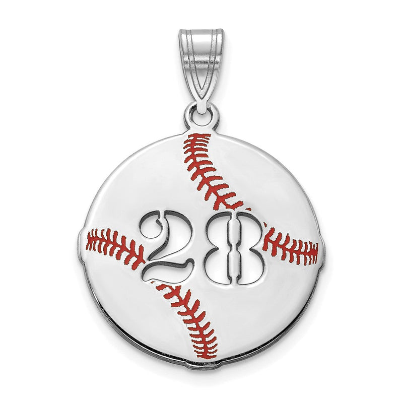 14K Weißgold Epoxid Baseball mit Ausgeschnitten Zahl Anhänger