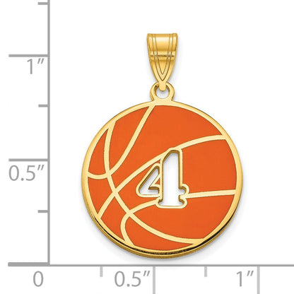 14K Gelbgold 14ky Emailliert Personalisiert Basketball mit Ausgeschnitten Zahl Anhänger