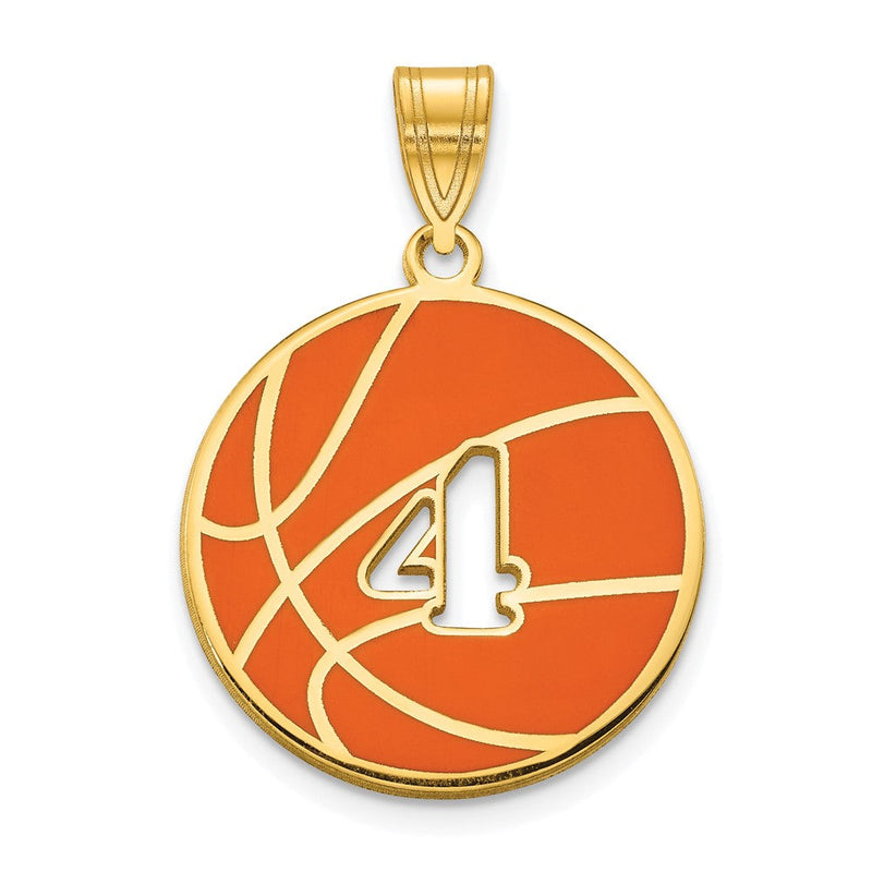 14K Gelbgold 14ky Emailliert Personalisiert Basketball mit Ausgeschnitten Zahl Anhänger