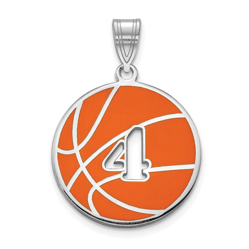 14K Weißgold 14kw Emailliert Personalisiert Basketball mit Ausgeschnitten Zahl Anhänger