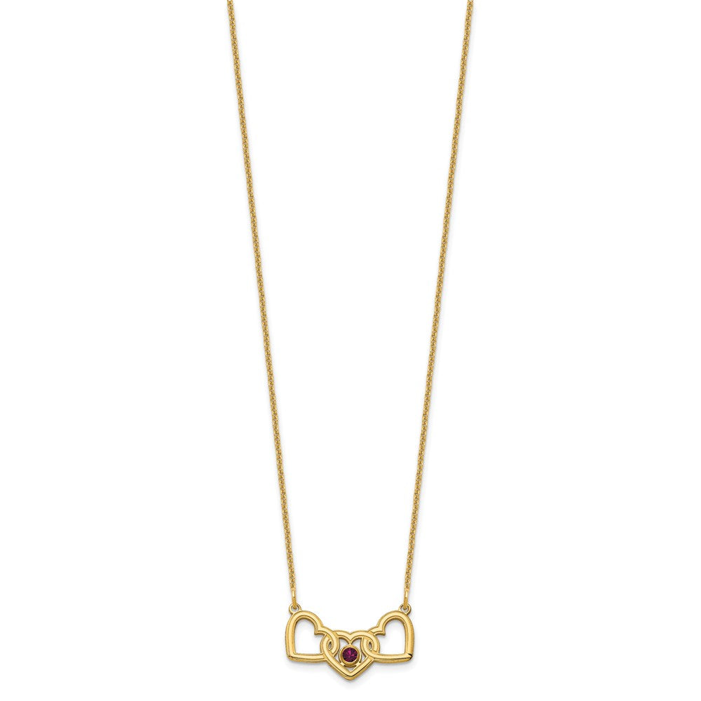 14K Gelbgold 14ky 3 Herzen 1 Geburtsstein mit Zargenfassung Halskette