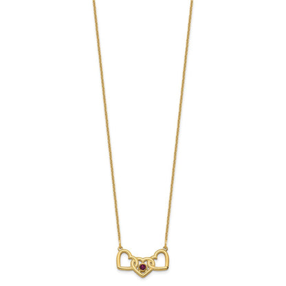 14K Gelbgold 14ky 3 Herzen 1 Geburtsstein mit Zargenfassung Halskette