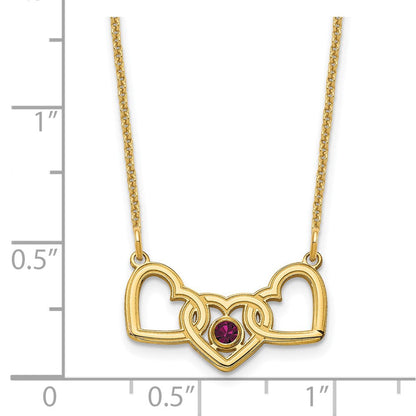 14K Gelbgold 14ky 3 Herzen 1 Geburtsstein mit Zargenfassung Halskette
