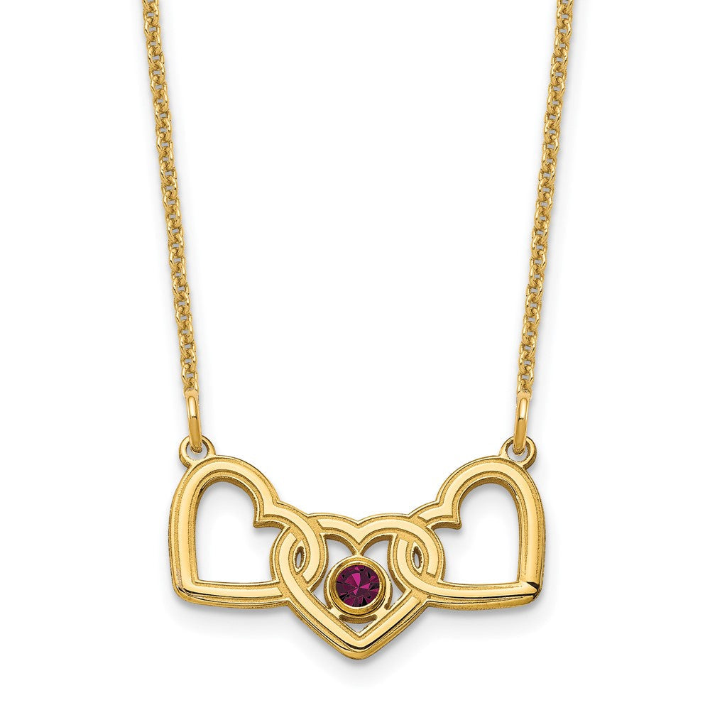 14K Gelbgold 14ky 3 Herzen 1 Geburtsstein mit Zargenfassung Halskette