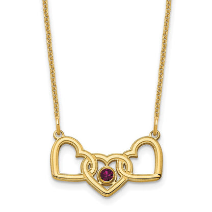 14K Gelbgold 14ky 3 Herzen 1 Geburtsstein mit Zargenfassung Halskette