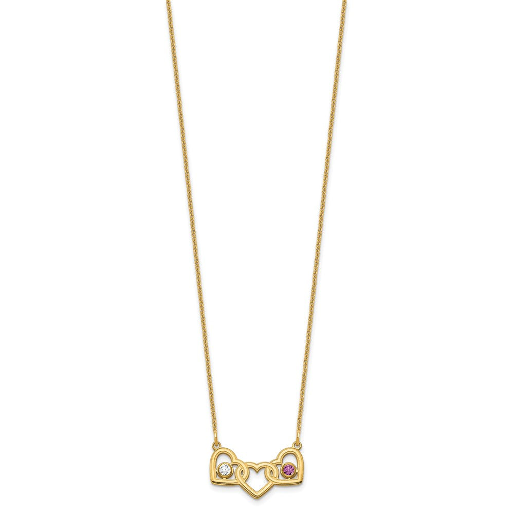 14K Gelbgold 14ky 3 Herzen 2 Birthstones mit Zargenfassung Halskette