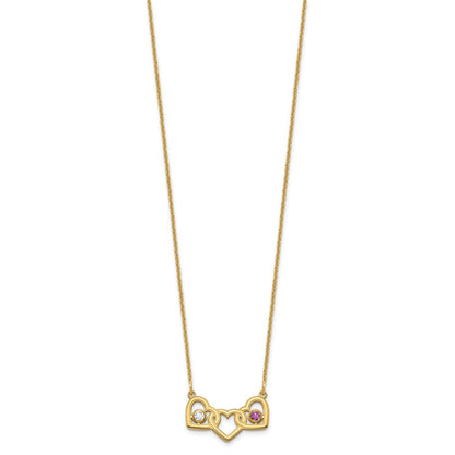 14K Gelbgold 14ky 3 Herzen 2 Birthstones mit Zargenfassung Halskette