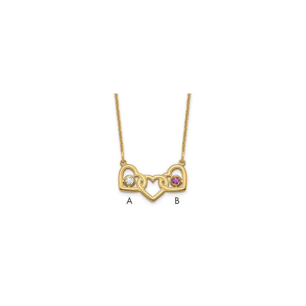 14K Gelbgold 14ky 3 Herzen 2 Birthstones mit Zargenfassung Halskette