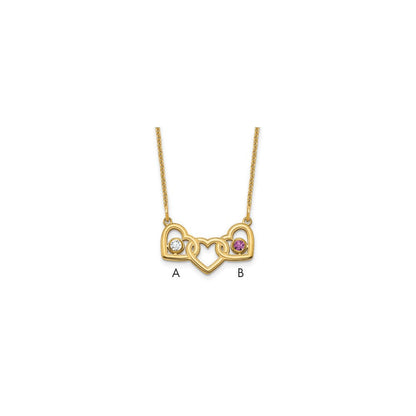 14K Gelbgold 14ky 3 Herzen 2 Birthstones mit Zargenfassung Halskette