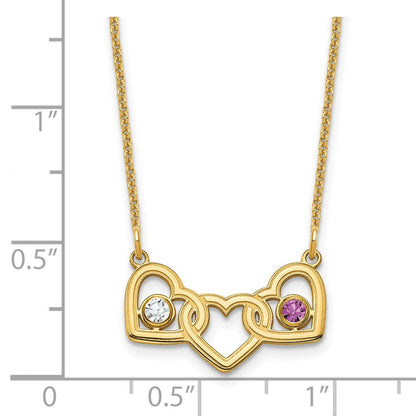 14K Gelbgold 14ky 3 Herzen 2 Birthstones mit Zargenfassung Halskette