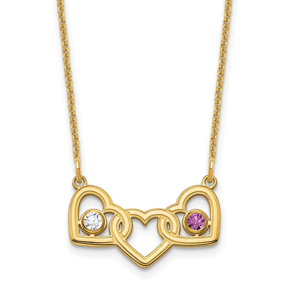 14K Gelbgold 14ky 3 Herzen 2 Birthstones mit Zargenfassung Halskette