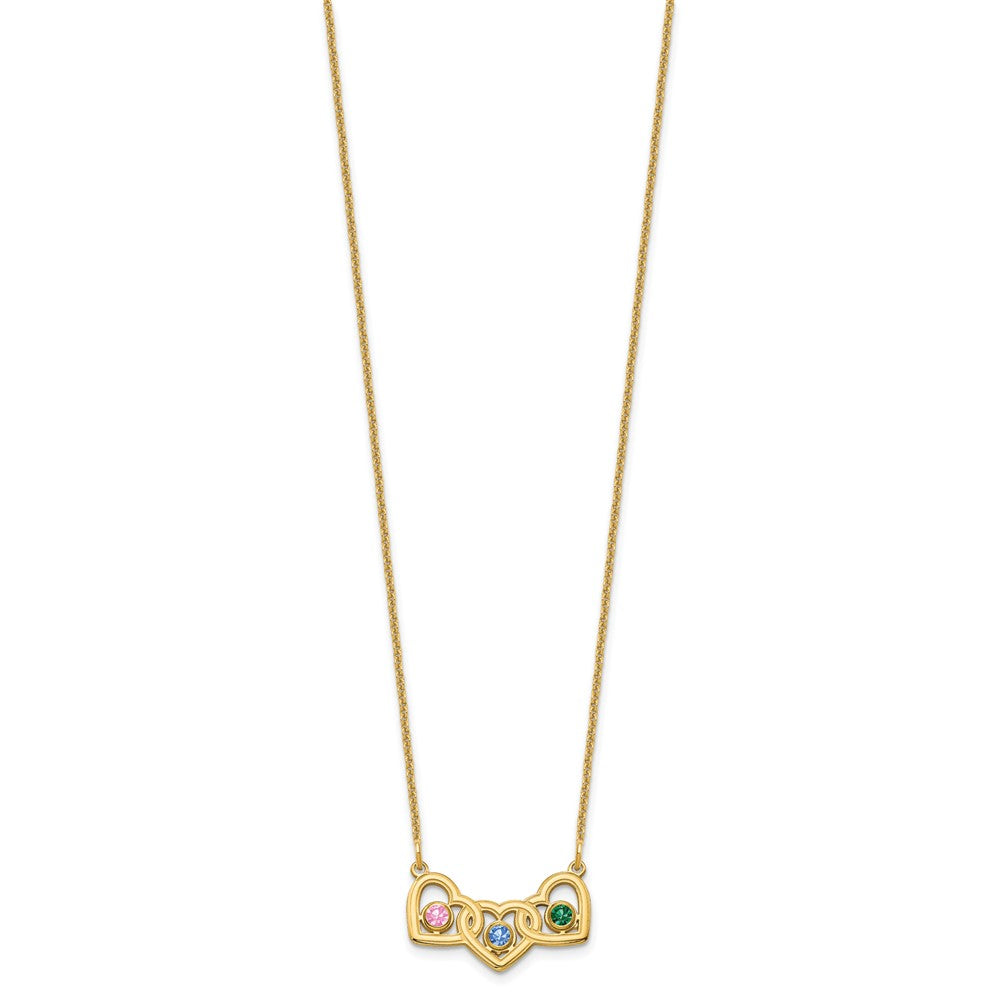 14K Gelbgold 14ky 3 Herzen Birthstones mit Zargenfassung Halskette