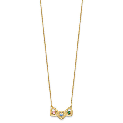 14K Gelbgold 14ky 3 Herzen Birthstones mit Zargenfassung Halskette