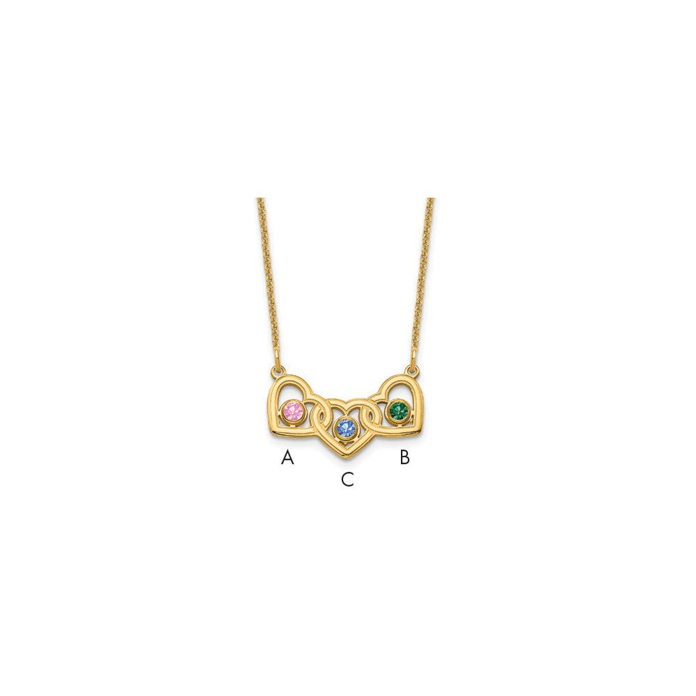 14K Gelbgold 14ky 3 Herzen Birthstones mit Zargenfassung Halskette