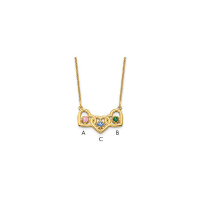 14K Gelbgold 14ky 3 Herzen Birthstones mit Zargenfassung Halskette