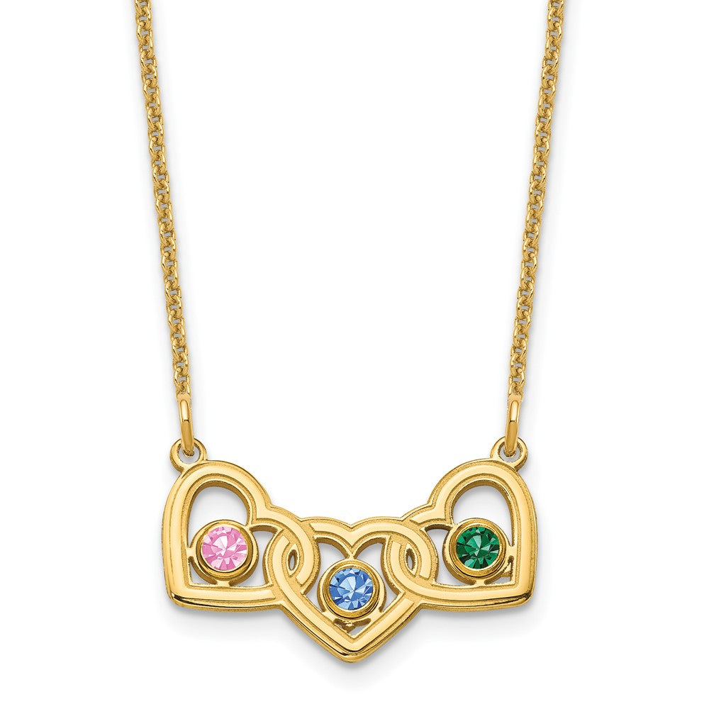 14K Gelbgold 14ky 3 Herzen Birthstones mit Zargenfassung Halskette