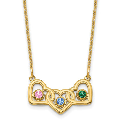 14K Gelbgold 14ky 3 Herzen Birthstones mit Zargenfassung Halskette