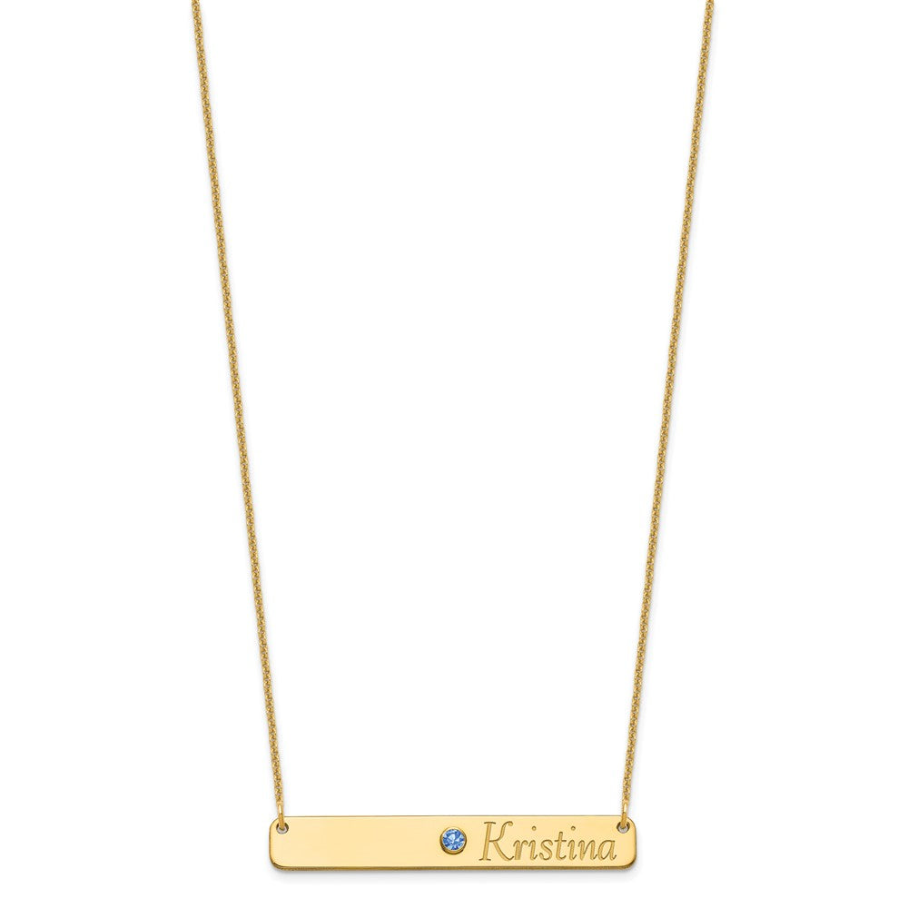 14K Gelbgold Personalisiert Stab mit Zargenfassung Geburtsstein Halskette