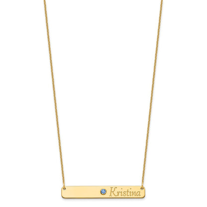 14K Gelbgold Personalisiert Stab mit Zargenfassung Geburtsstein Halskette