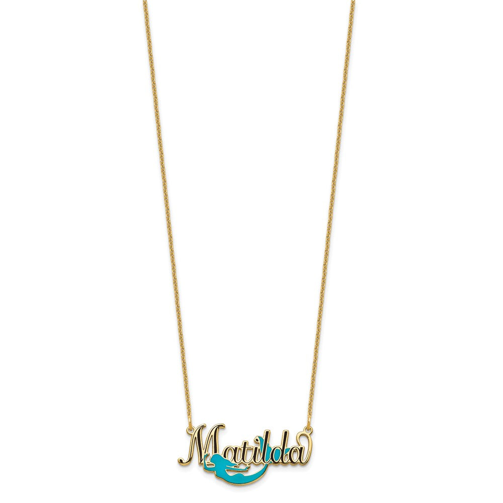 14K Gelbgold Epoxid Meerjungfrau und Name Halskette