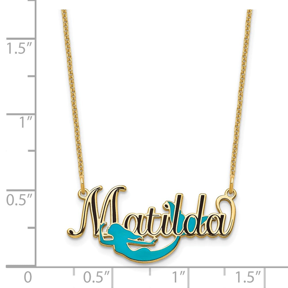 14K Gelbgold Epoxid Meerjungfrau und Name Halskette