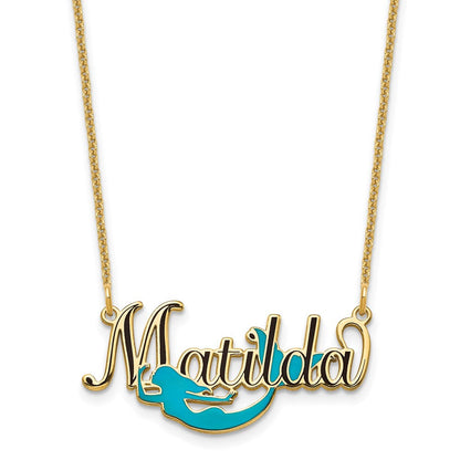 14K Gelbgold Epoxid Meerjungfrau und Name Halskette