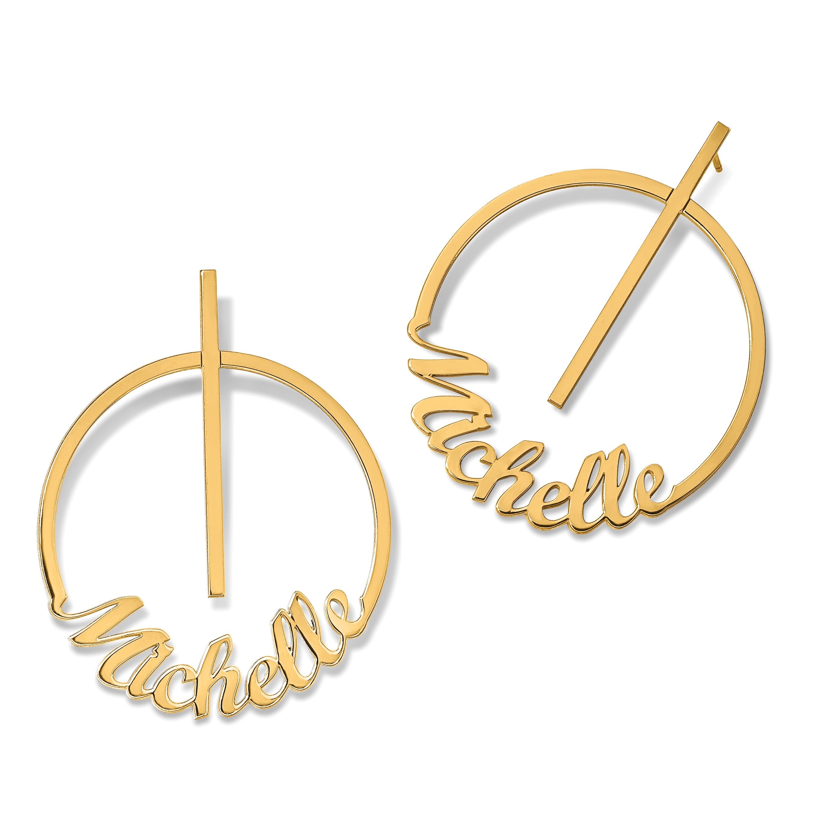 Vergoldet Sterlingsilber /gold Kreis Groß Name Ohrstecker