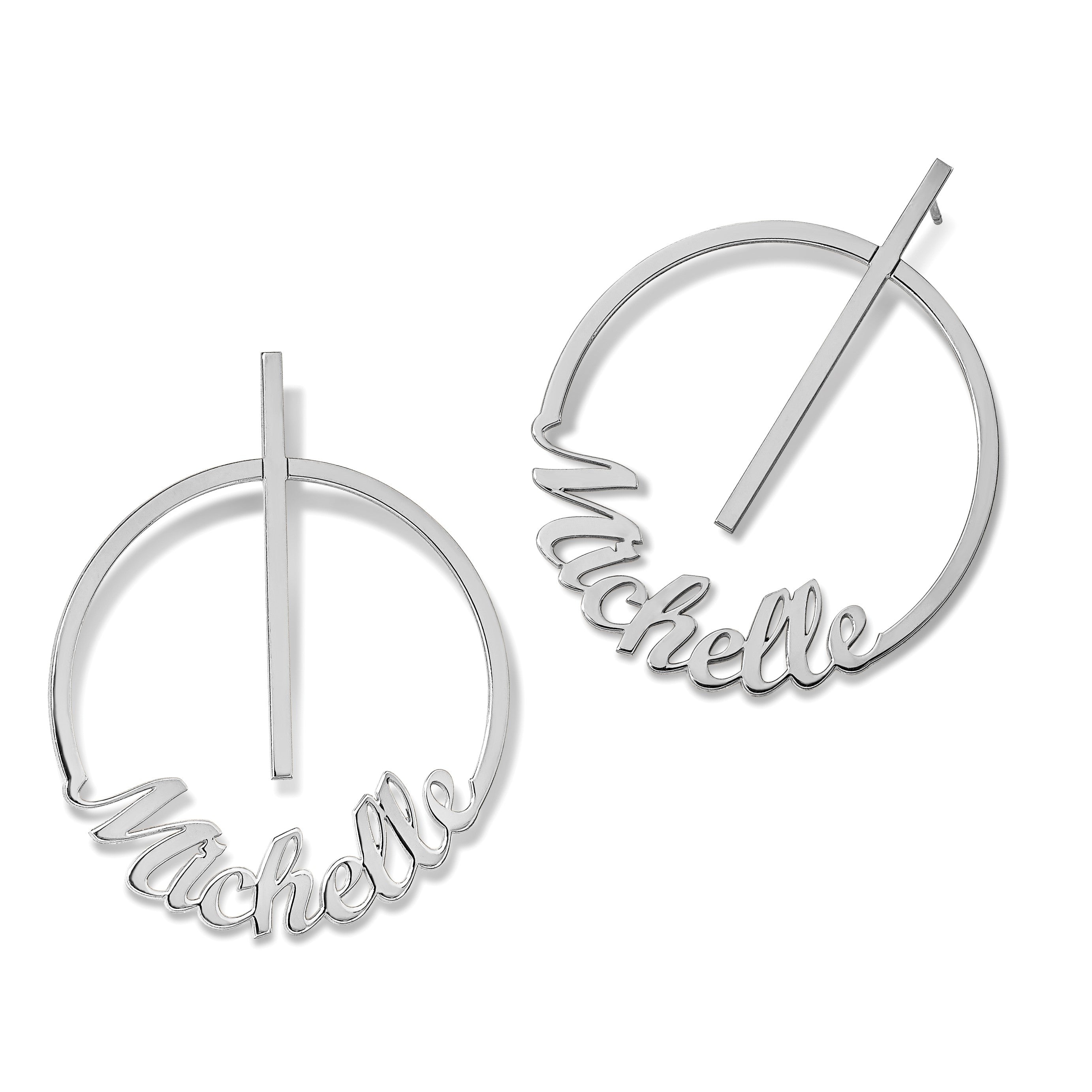 Sterlingsilber Silber/rhodiniert Kreis Groß Name Ohrstecker
