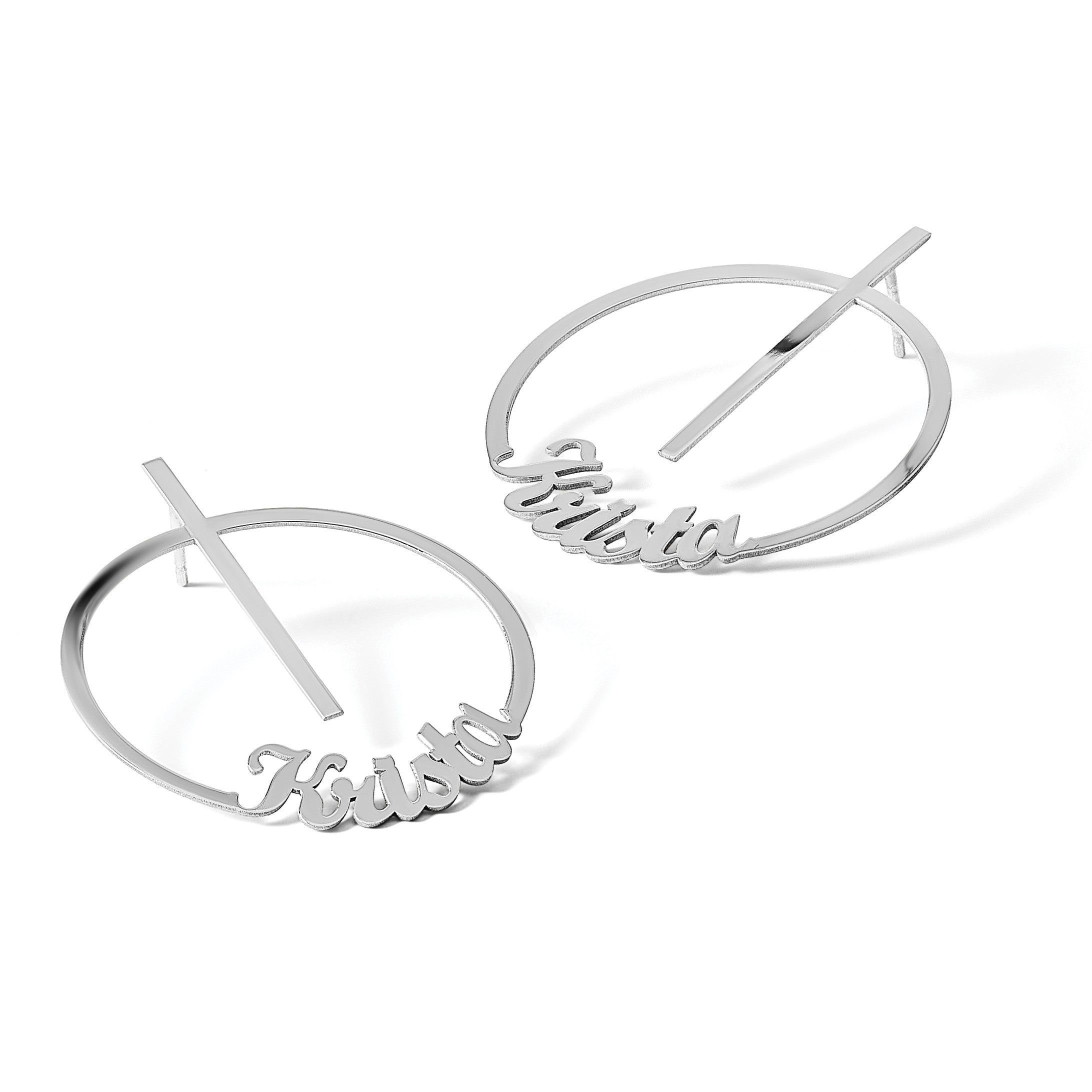 Sterlingsilber Silber/rhodiniert Kreis Groß Name Ohrstecker