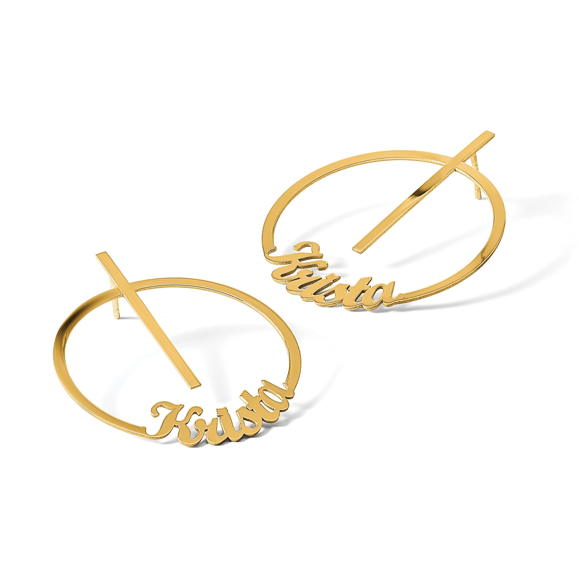 Vergoldet Sterlingsilber /gold Kreis Groß Name Ohrstecker