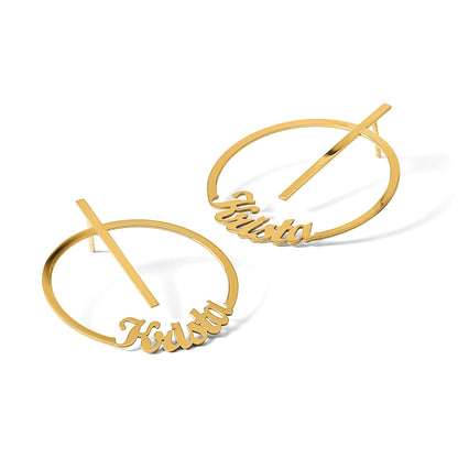 Vergoldet Sterlingsilber /gold Kreis Groß Name Ohrstecker