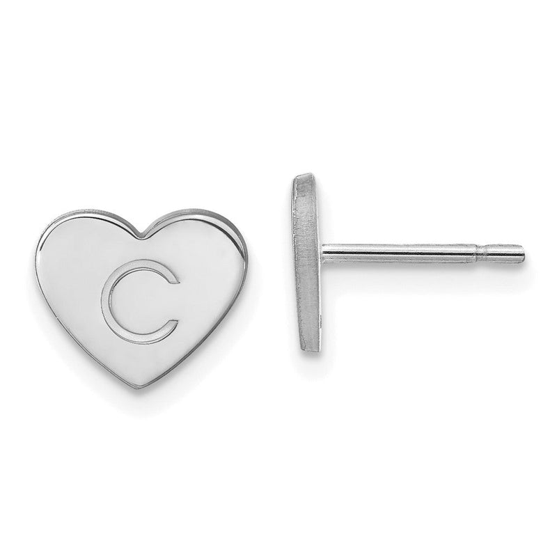 14K Weißgold Initiale Herz Ohrstecker