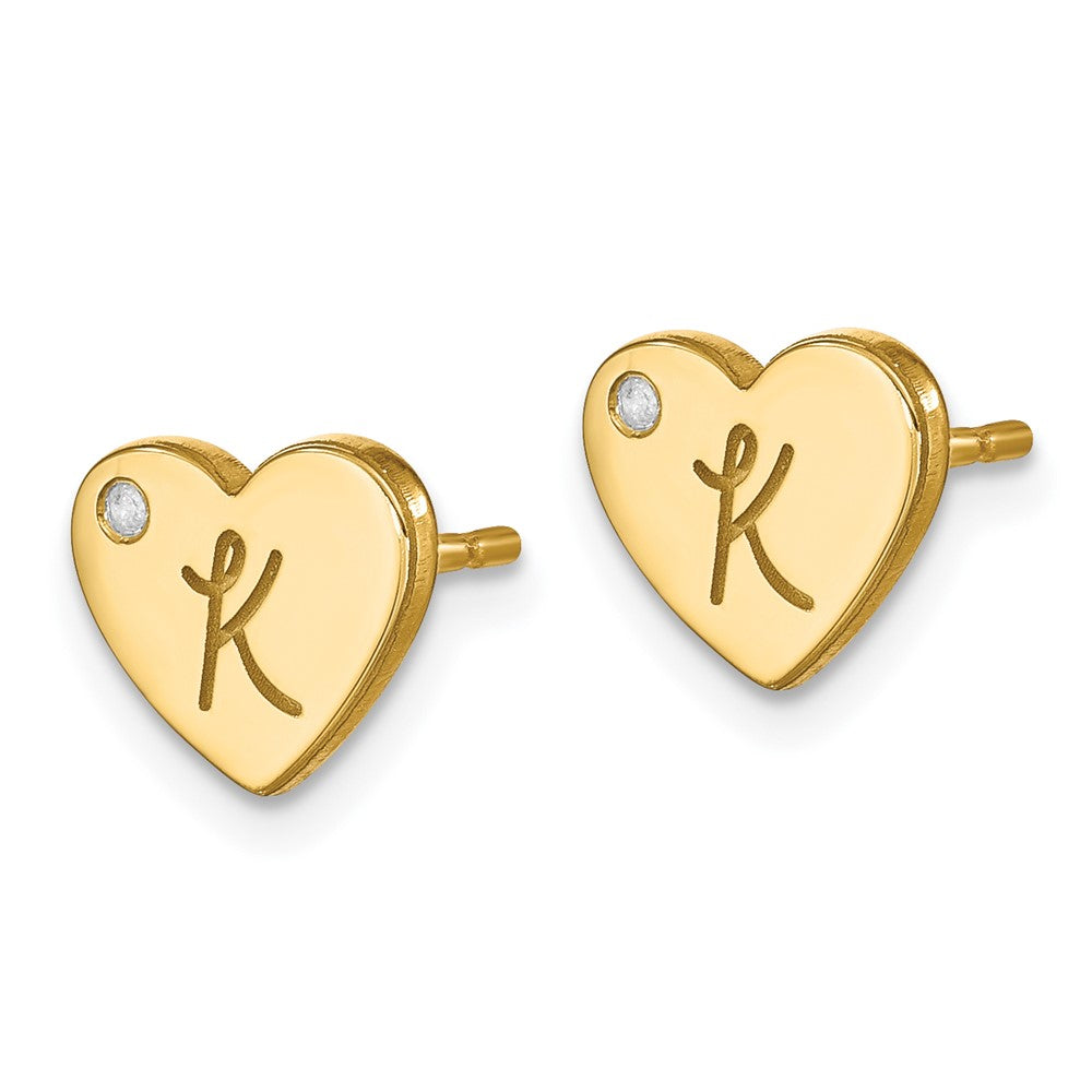 Vergoldet Sterlingsilber /gold Initiale Herz mit Diamant Ohrstecker